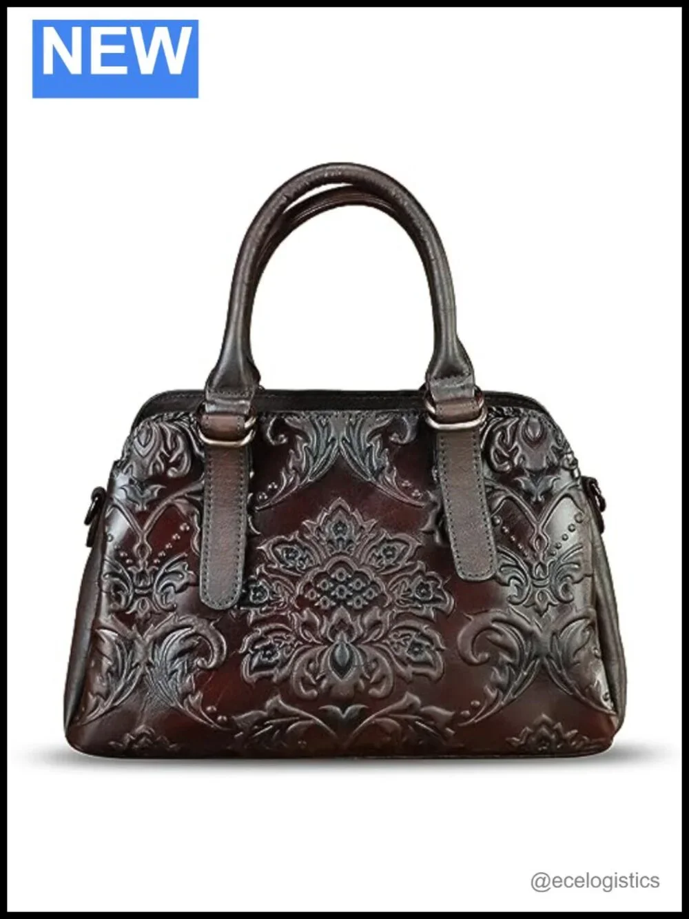 Genuine Leather Vintage Embossed Satchel Handbag Crossbody with Strap